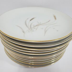 Yamato Salad Plates Set of 11  White Gold Trim Tango Wheat Japan